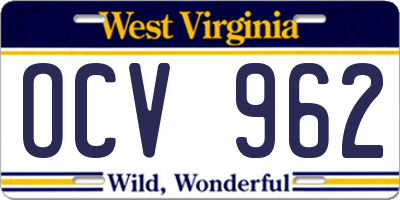WV license plate OCV962