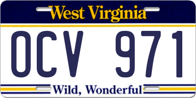 WV license plate OCV971