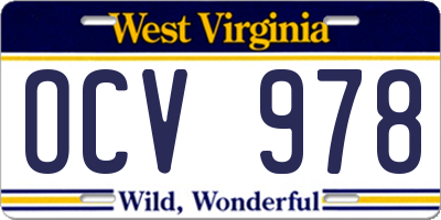 WV license plate OCV978