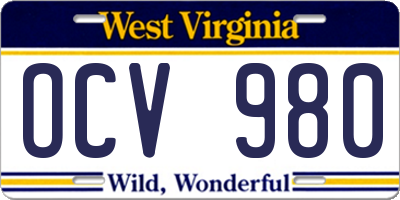 WV license plate OCV980