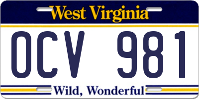 WV license plate OCV981