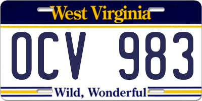 WV license plate OCV983