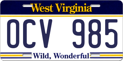 WV license plate OCV985