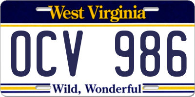 WV license plate OCV986