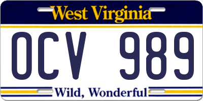 WV license plate OCV989