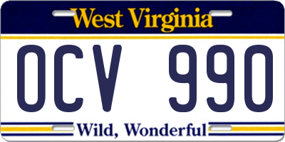 WV license plate OCV990