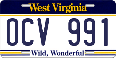 WV license plate OCV991
