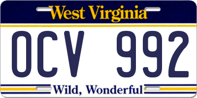 WV license plate OCV992