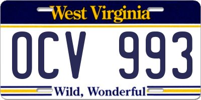 WV license plate OCV993