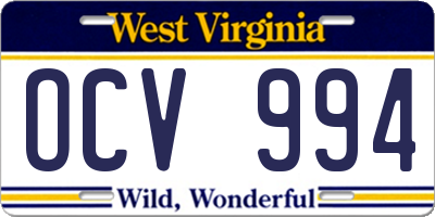 WV license plate OCV994