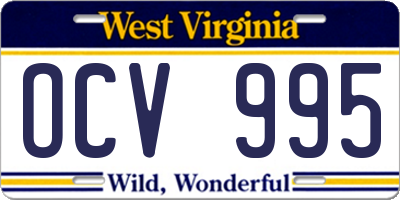 WV license plate OCV995