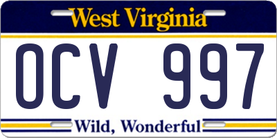 WV license plate OCV997