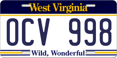 WV license plate OCV998