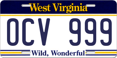 WV license plate OCV999