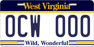 WV license plate OCW000