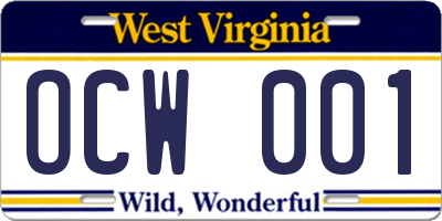WV license plate OCW001
