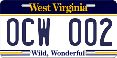 WV license plate OCW002