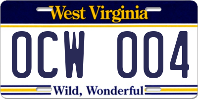 WV license plate OCW004