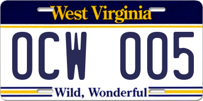 WV license plate OCW005
