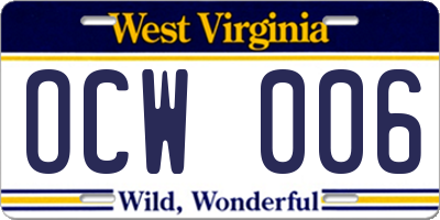 WV license plate OCW006