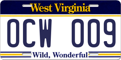 WV license plate OCW009