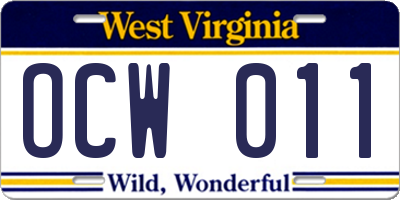 WV license plate OCW011