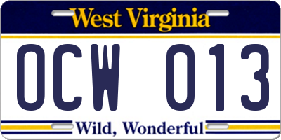 WV license plate OCW013
