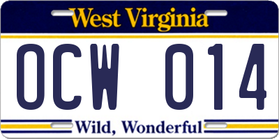 WV license plate OCW014