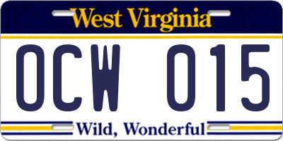 WV license plate OCW015