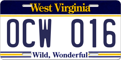 WV license plate OCW016