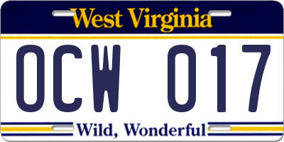 WV license plate OCW017