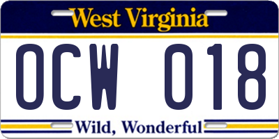 WV license plate OCW018