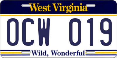 WV license plate OCW019