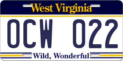 WV license plate OCW022