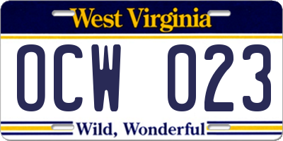 WV license plate OCW023