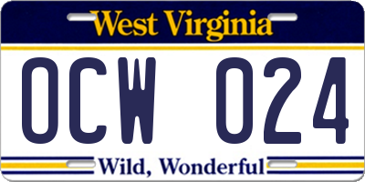 WV license plate OCW024