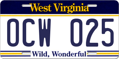WV license plate OCW025