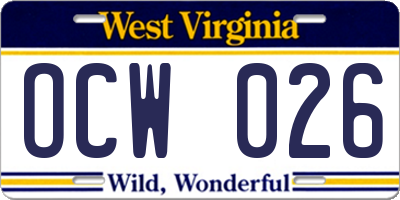 WV license plate OCW026