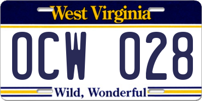 WV license plate OCW028