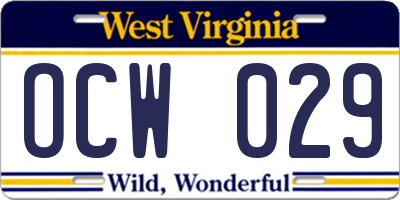 WV license plate OCW029