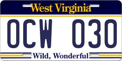 WV license plate OCW030