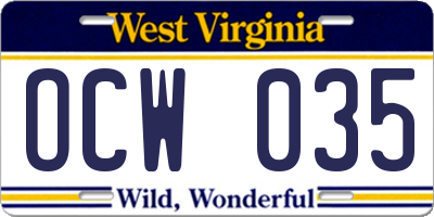 WV license plate OCW035