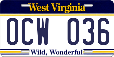WV license plate OCW036