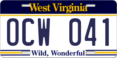 WV license plate OCW041