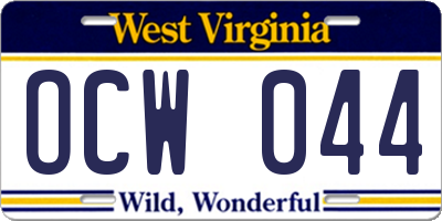 WV license plate OCW044