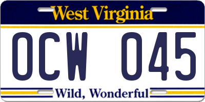 WV license plate OCW045
