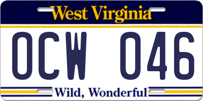 WV license plate OCW046