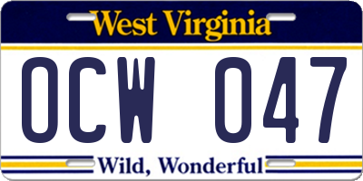 WV license plate OCW047