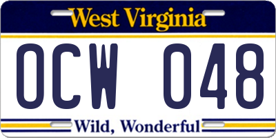 WV license plate OCW048