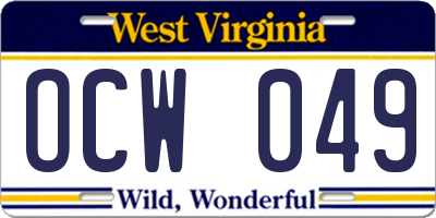 WV license plate OCW049